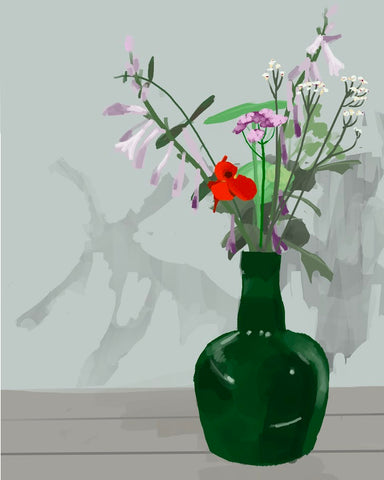Cadmium Blossom, Green Vase
